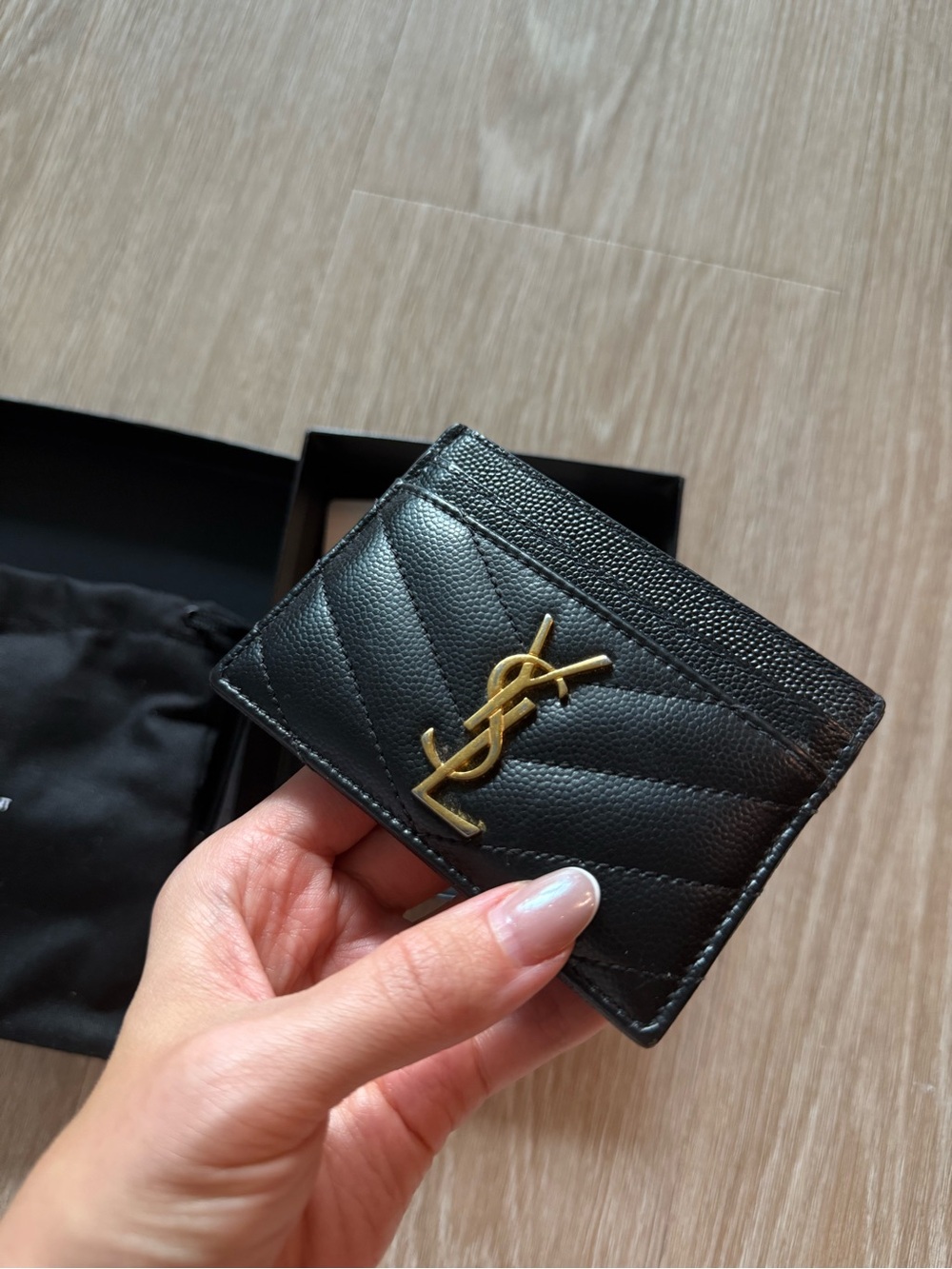 Saint Laurent Black Grained Leather Cassandre Card Case with Gold YSL Monogram - Picture 4 of 8